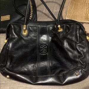 Marino Orlandi Black Leather Shoulder Bag with Gold Accents